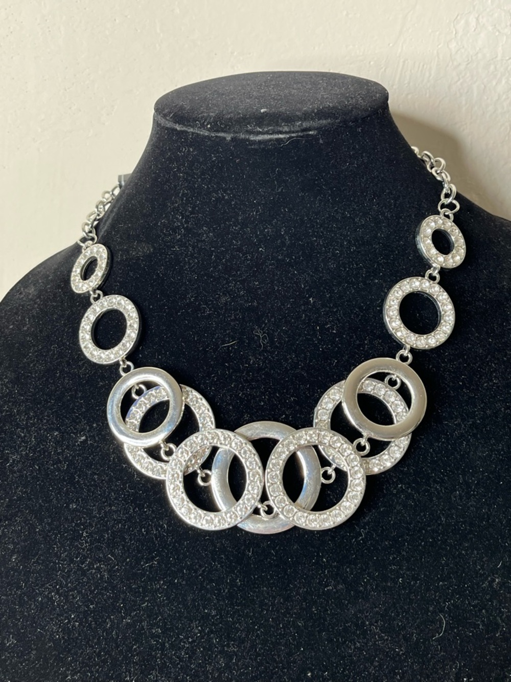 Silver Crystal Interlocking Circle Necklace - Women Jewelry